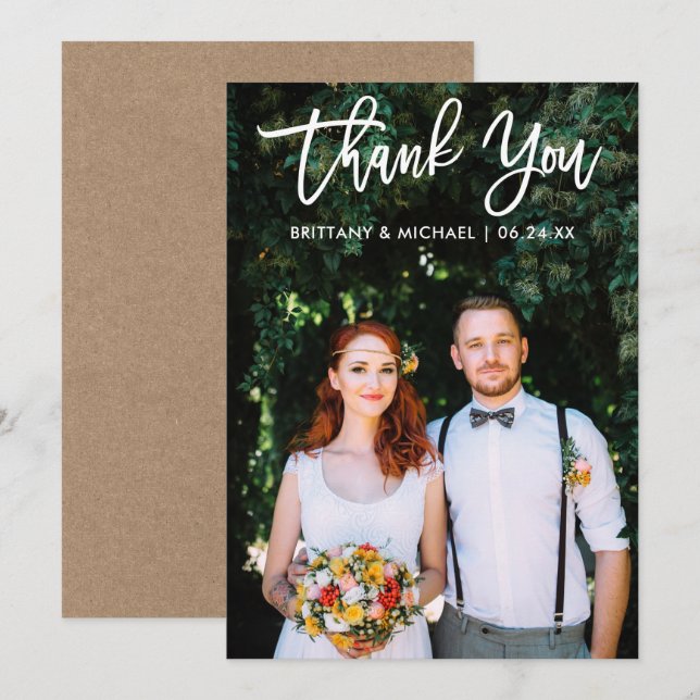 Brush Script Wedding Foto Kraft Vielen Dank You Ca Einladung (Vorne/Hinten)