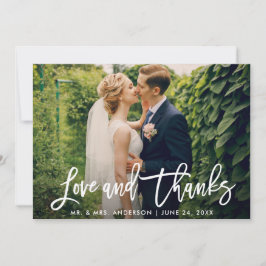 Brush Script Wedding Foto Liebe und Dank Modern Dankeskarte