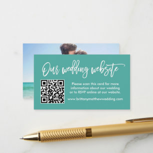 Brush Script Wedding Website QR Foto Aquamarin Begleitkarte