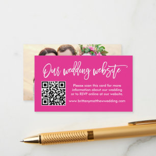 Brush Script Wedding Website QR Foto Hot Pink Begleitkarte