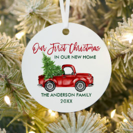 Brush Script Weihnachten Neue Zuhause Truck Runde Ornament Aus Metall