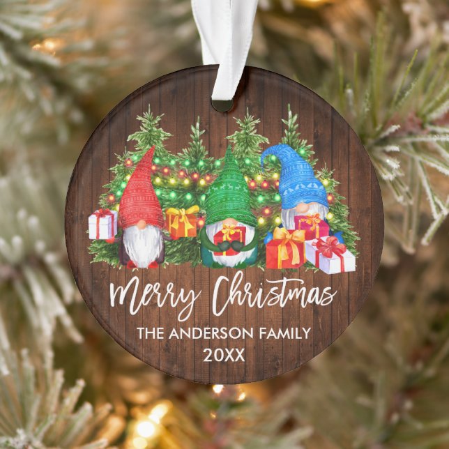 Brush Script Weihnachtsweihnachtsleuchten Gnomes Ornament (Baum)