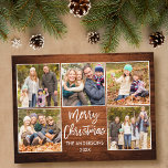 Brush Script Wohnen Weihnachtsfamilie 5 Foto Postkarte<br><div class="desc">Moderne Pinselschrift Frohe Weihnachtsfamilie 4 Foto Postcard - rustikale Landholzdruckerei</div>