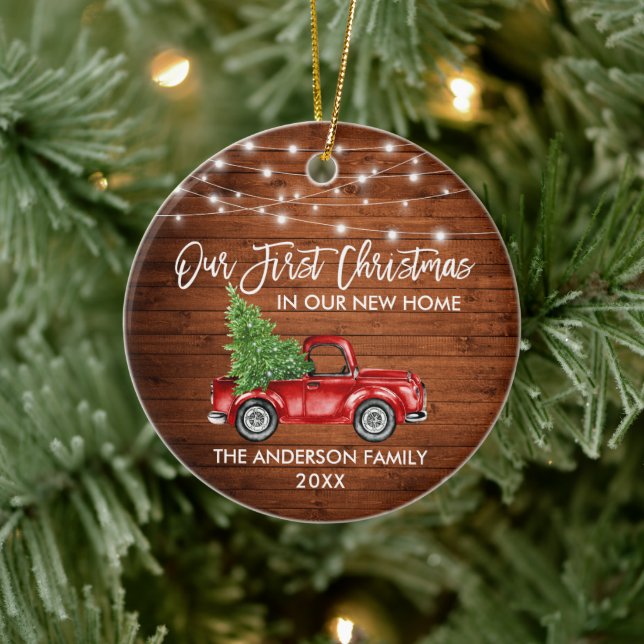 Brush Script Wood 1. Weihnachtsweihnachtsbeleuchtu Keramik Ornament (Baum)