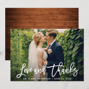 Brush Script Wood Liebe und Dankeschön Wedding Car Einladung