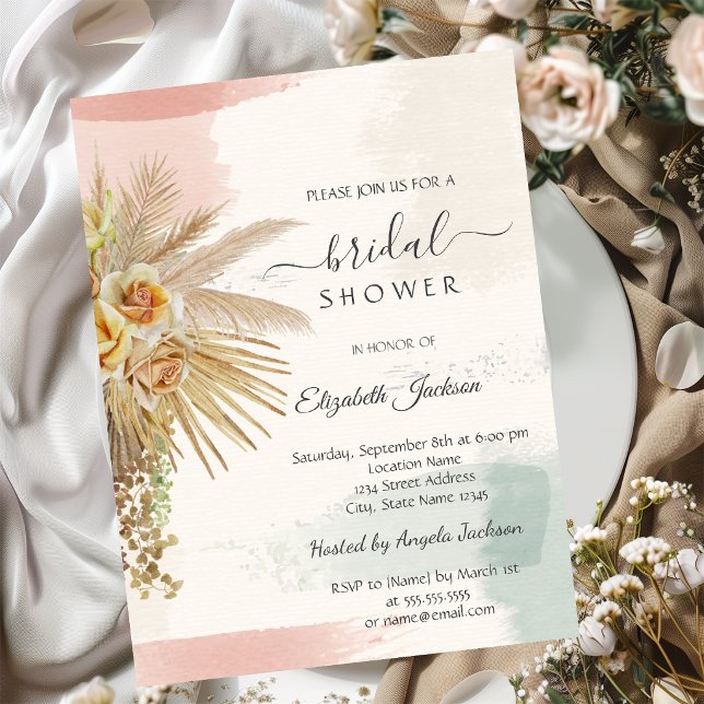 Brush Stroke, Boho Blume Brautparty Einladung (Von Creator hochgeladen)
