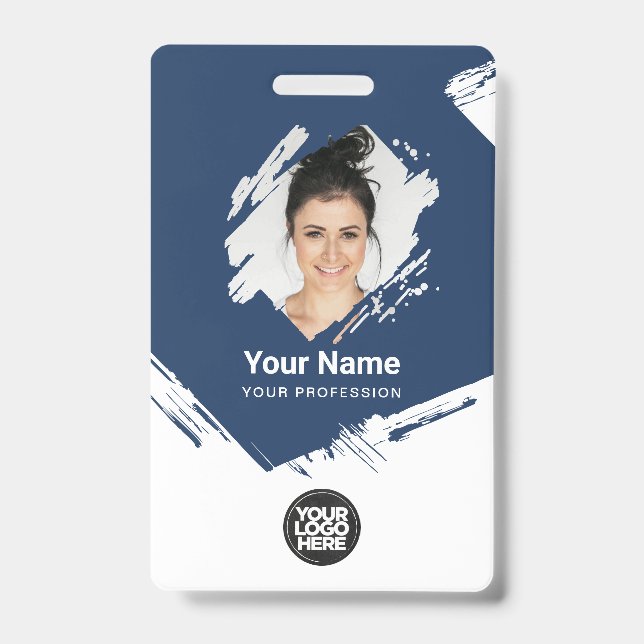 Brush Stroke Employee Photo, Bar Code, Logo, Name Ausweis (Vorderseite)