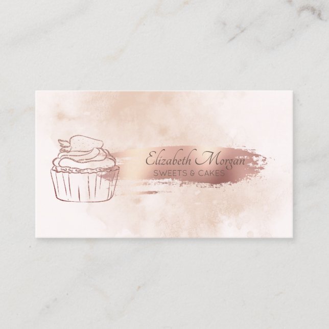 Brush Stroke Glitzer Cupcake Wasserfarbe Visitenkarte (Vorderseite)