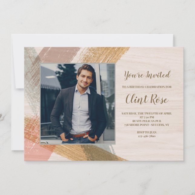 Brush Strokes photo Invitation à la fête d'anniver (Devant)