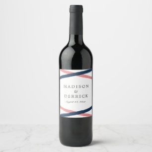 Brush Strokes Wedding Wine Label Navy Coral Weinetikett