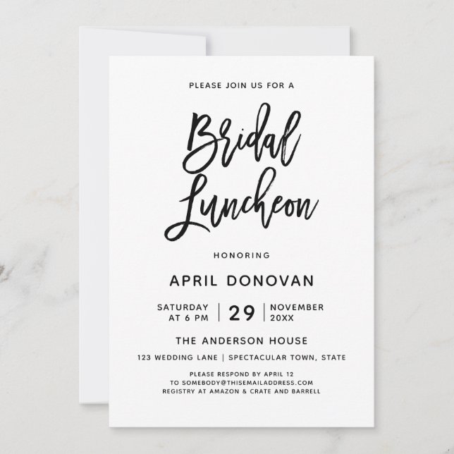 Brush Typografie Bridal Luncheon Einladung (Vorderseite)