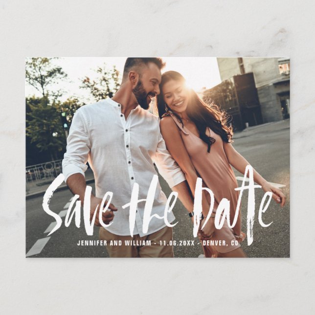 Brush Typografy Foto Save the Date Postkarte (Vorderseite)