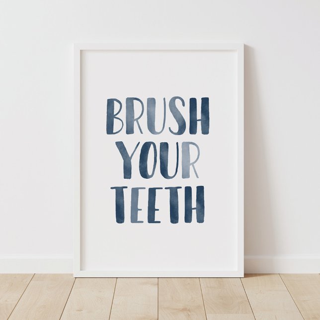 Brush Your Teeth Navy Blue Kids Badezimmer Poster (Von Creator hochgeladen)