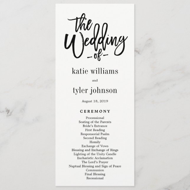 Brushed Charm Wedding Zeremony Programm (Vorderseite)