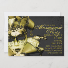 Brushed Gold Mardi Gras Masquerade Einladung
