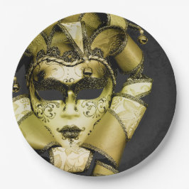 Brushed Gold Mardi Gras Masquerade Pappteller