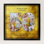 Brushed Gold Wedding Anniversary 50<br><div class="desc">Brushed gold and black custom jigsaw puzzle with number 50 Foto Collage for a 50th Wedding Anniversary. All of the wording can be personalized and the foto template is set up for you to add 11 of your favorite pictures. Einzigartige personalized golden wedding anniversary gift - please browse my store...</div>