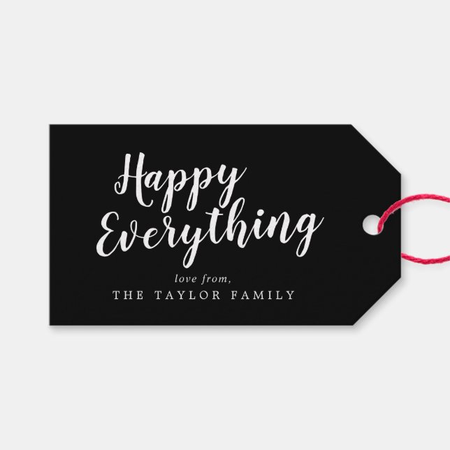 Brushed Happy Everything Family Holiday Geschenkanhänger (Vorderseite (Horizontal))