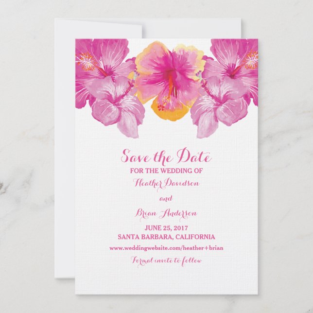 Brushed Hibiskus Floral Save the Date Einladung (Vorderseite)
