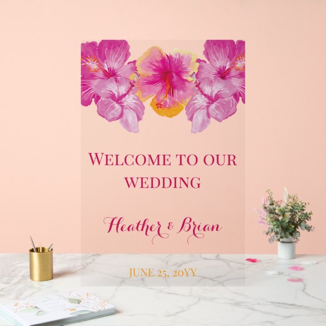 Brushed Hibiskus Floral Wedding Acrylschild (Hochzeit)