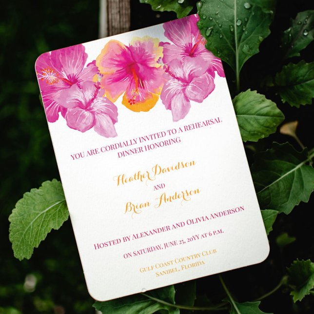 Brushed Hibiskus Floral Wedding Probe Dinner Einladung (Brushed Hibiscus Floral Wedding Rehearsal Dinner Invitation)