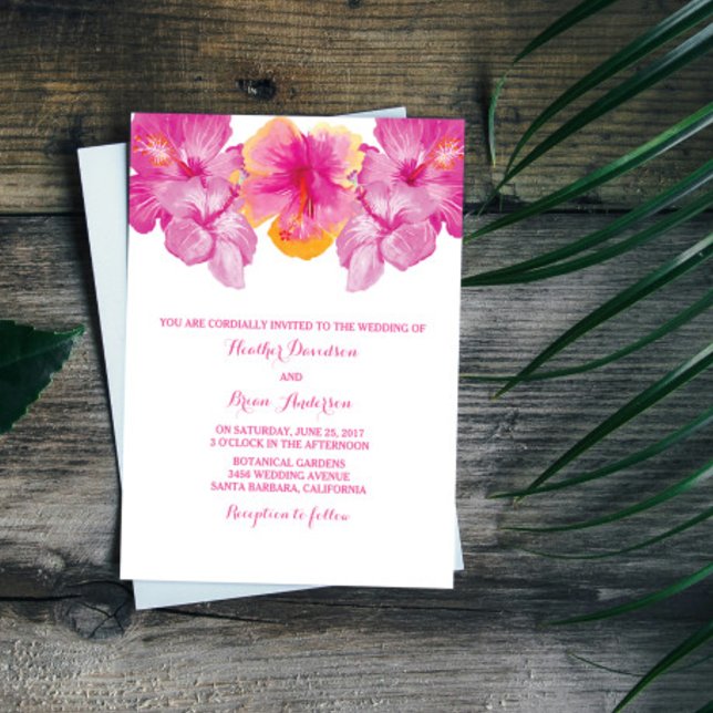Brushed Hibiskus Hochzeitseinladung Einladung (Brushed Hibiscus Wedding Invitation)