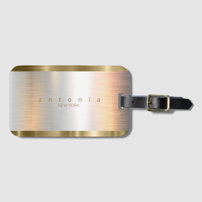 Brushed Metal Gold Banding ID801 Gepäckanhänger (Vorderseite (Horizontal))