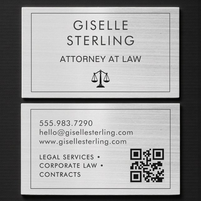 Brushed Metal Lawyer Attorney at Law QR Code  Visitenkarte (Von Creator hochgeladen)