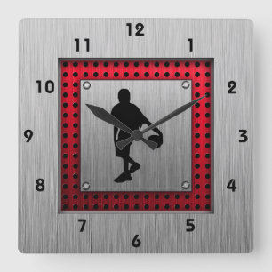 Brushed metal look, Basketball; red Quadratische Wanduhr