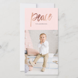 Brushed Peace Rose Gold Holiday Foto Card Feiertagskarte