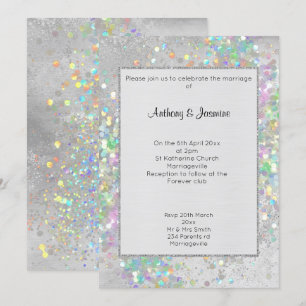 BRUSHED SILVER MARBLE HOLOGRAPHIC PASTEL WEDING EINLADUNG