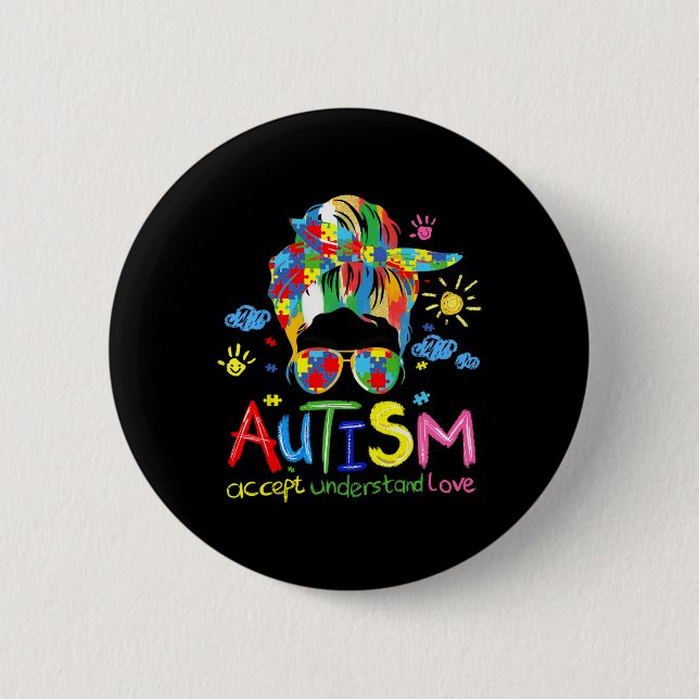 Brushstroke Autismus Awareness Accept Liebe Messy  Button (Vorderseite)