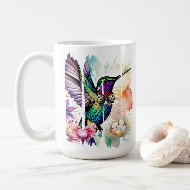 Brushstroke Bird Art Kaffeetasse (Mit Donut)