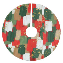 Brushstroke Cheer in Red, Green & Gold Polyester Weihnachtsbaumdecke