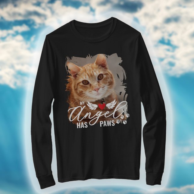 Brushstroke Foto Angel hat Paws Cat Memorial T-Shirt (Von Creator hochgeladen)