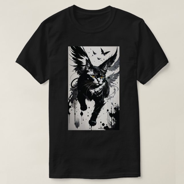 Brushstroke Winged Cat T-Shirt (Design vorne)