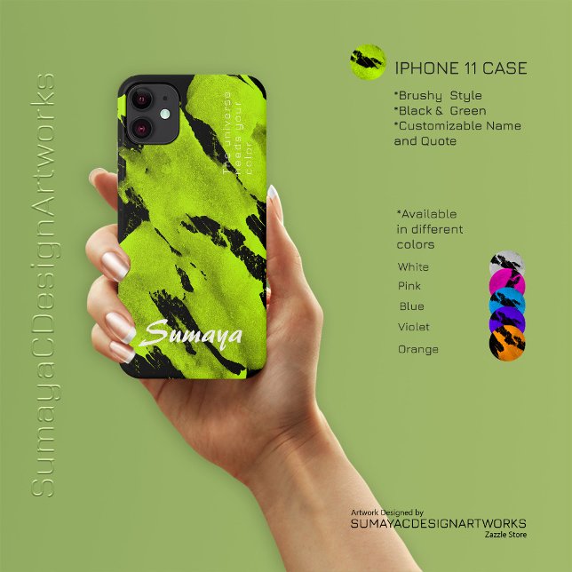 Brushy Black & Green iPhone 11 Fall | Anpassbar Case-Mate iPhone Hülle (Brushy Black & Green iPhone 11 Case | Customizable)