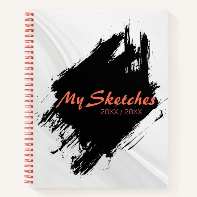 Brushy Black & White Spiral Scketbook Notizbuch (Vorderseite)