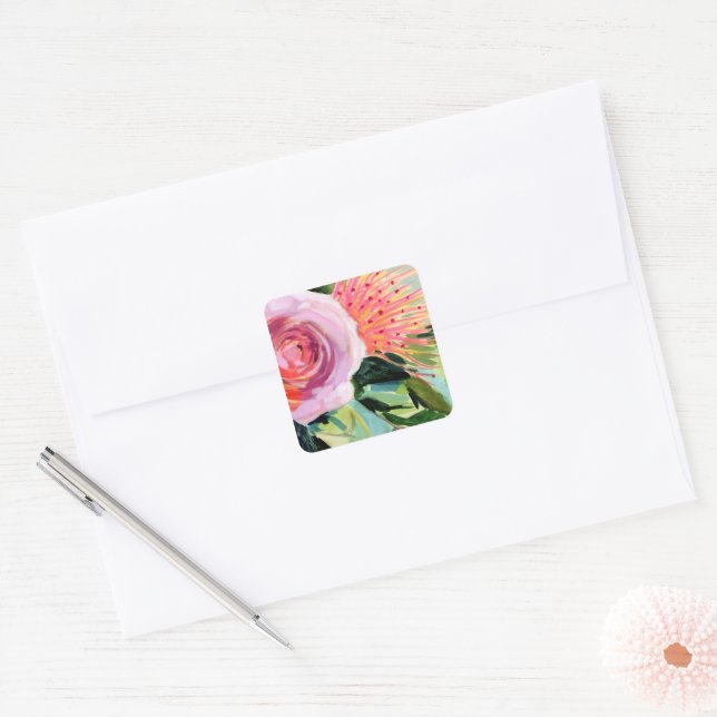 Brushy Floral I Quadratischer Aufkleber (Umschlag)
