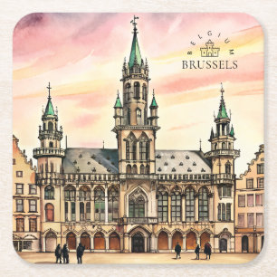 Brüssel Belgien Aquarell Grand Palace Rechteckiger Pappuntersetzer