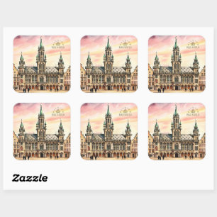 Brüssel Belgien Aquarell Großer Palast Quadratischer Aufkleber