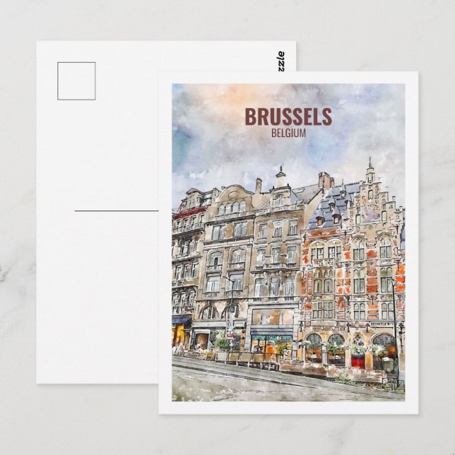 Brüssel Belgien Berühmte Wasserfarbe Postkarte (Vorne/Hinten)