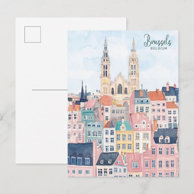 Brüssel Belgien Gouache Paint Illustration Travel Postkarte (Vorne/Hinten)