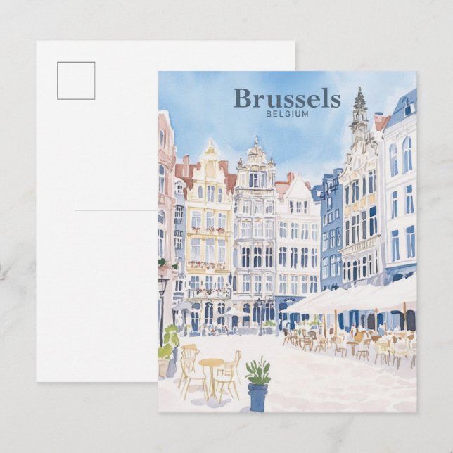 Brüssel Belgien Gouache Paint Illustration Travel Postkarte (Vorne/Hinten)