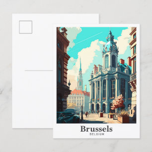 Brüssel Belgien Kunst Vintage Reise Illustration Postkarte