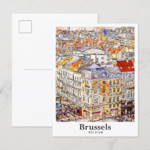 Brüssel Belgien Reisen Wasserfarbenhandzeichnung Postkarte