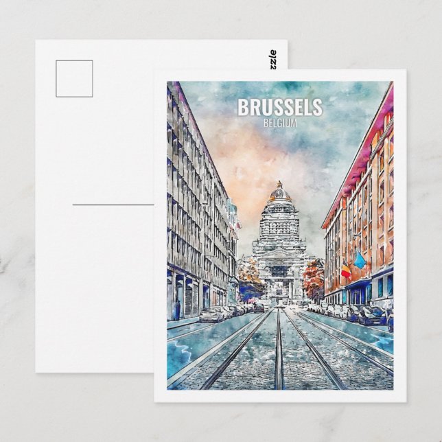Brüssel Belgien Reiseziel Wasserfarben Postkarte (Vorne/Hinten)