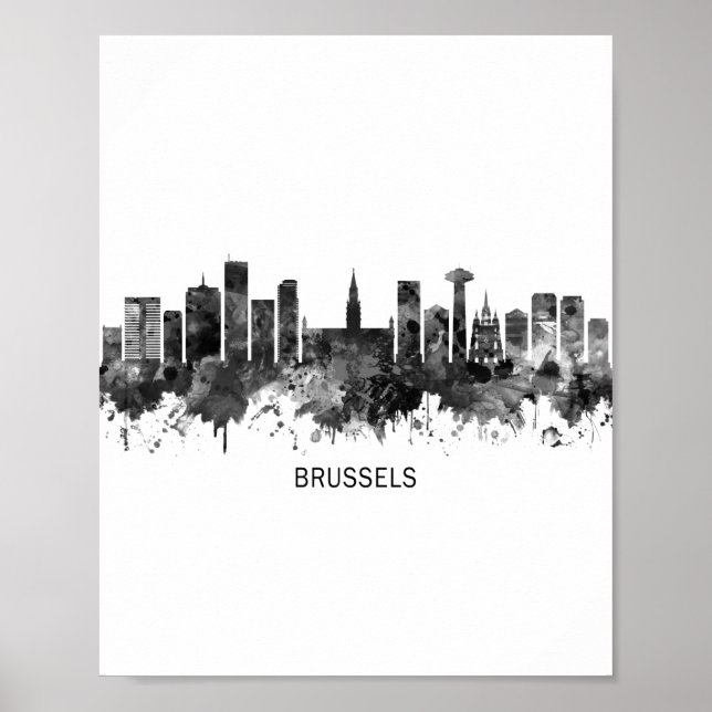 Brüssel Belgien Skyline BW Poster (Vorne)