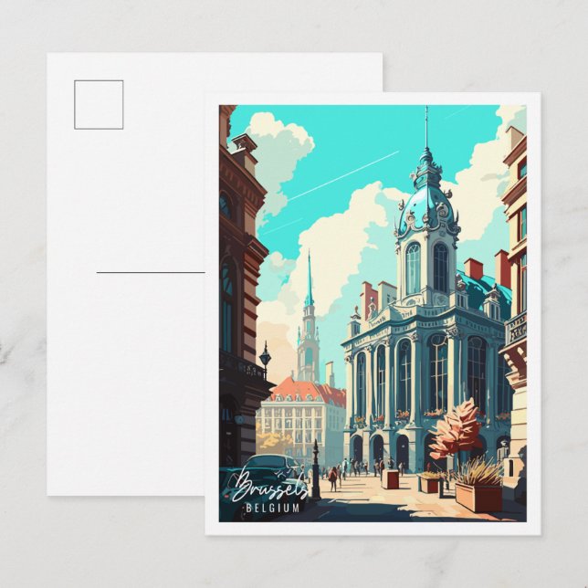 Brüssel Belgien Vintage Reise Illustration Postkarte (Vorne/Hinten)