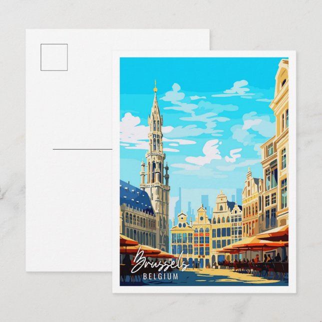 Brüssel Belgien Vintage Reise Illustration Postkarte (Vorne/Hinten)